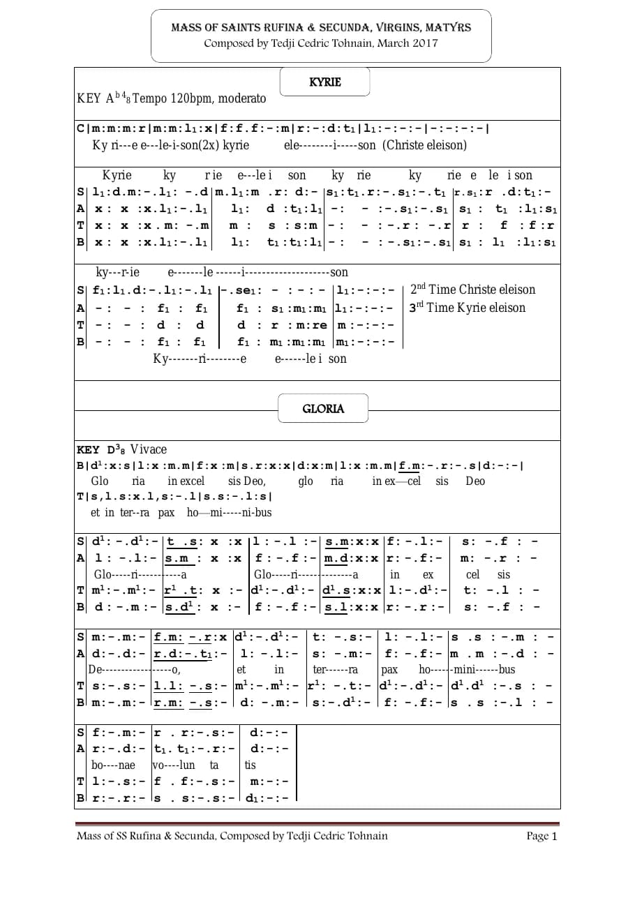 Mass in Honour of St Secunda — first page