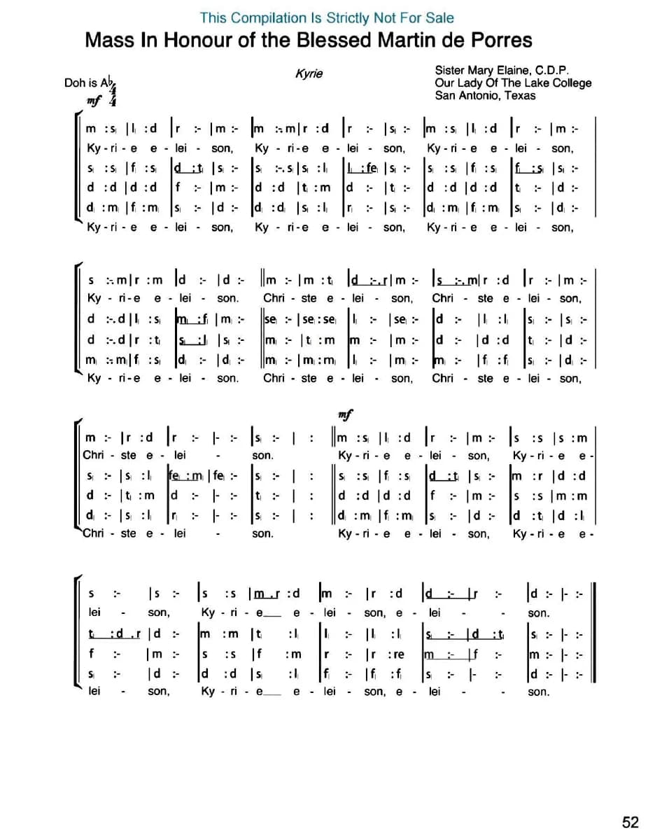 Mass in Honour of the Blessed Martin de Porres — first page
