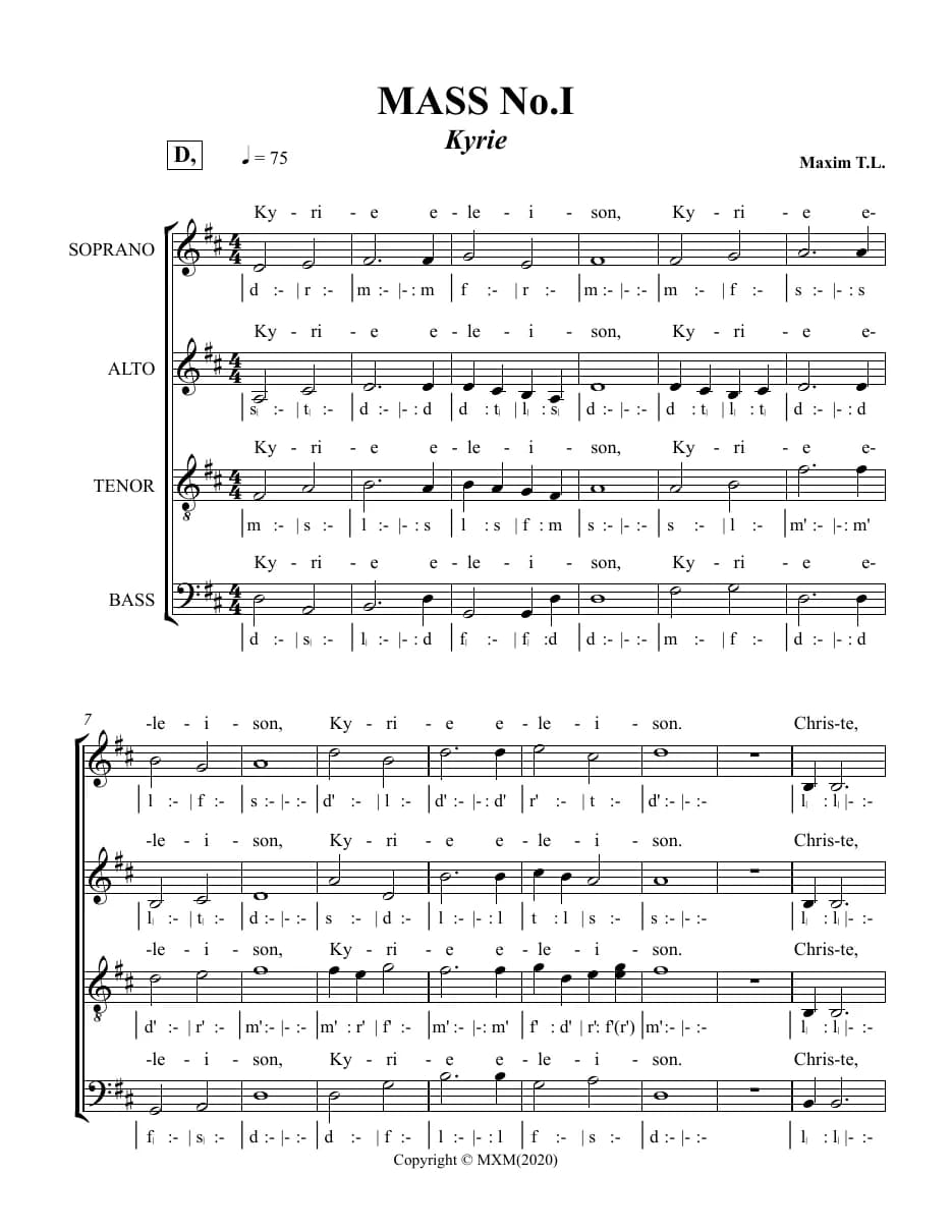 Mass No I Kyrie — first page
