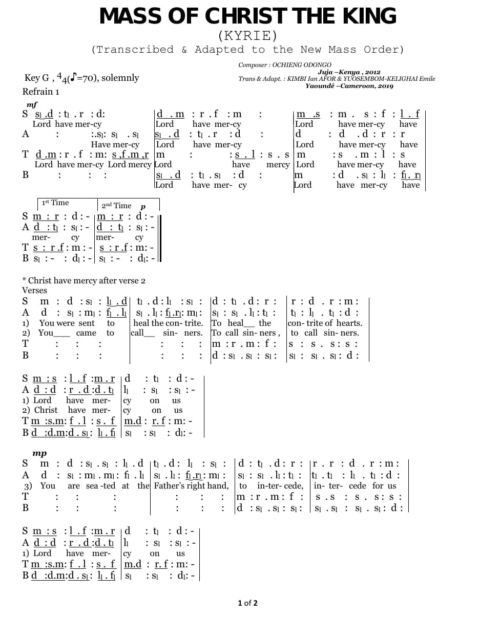 Mass of Christ the King — first page