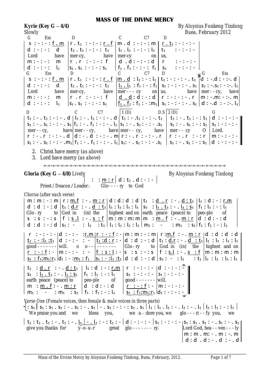 Mass of Divine the Mercy — first page