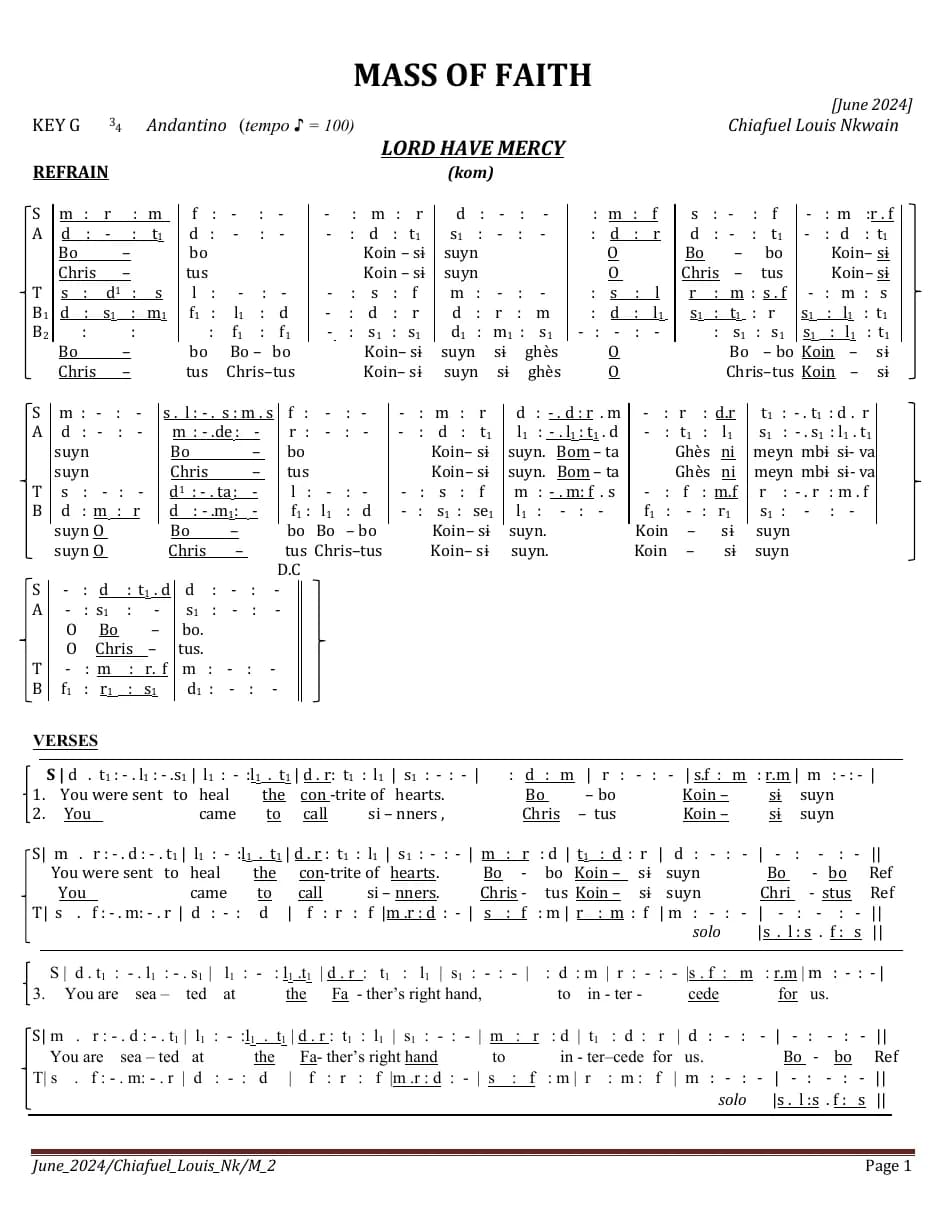 Mass of Faith — first page