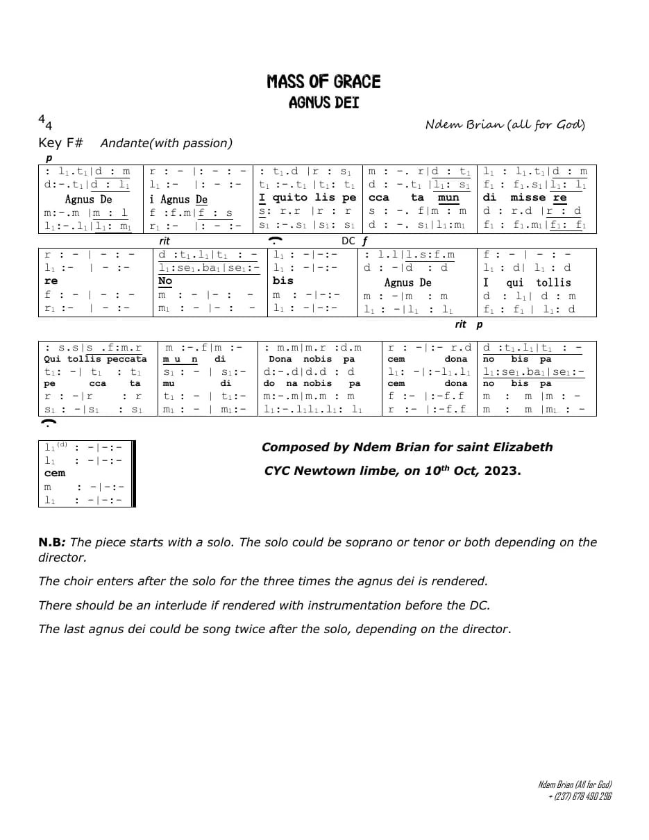 Mass of Grace - Agnus Dei — first page