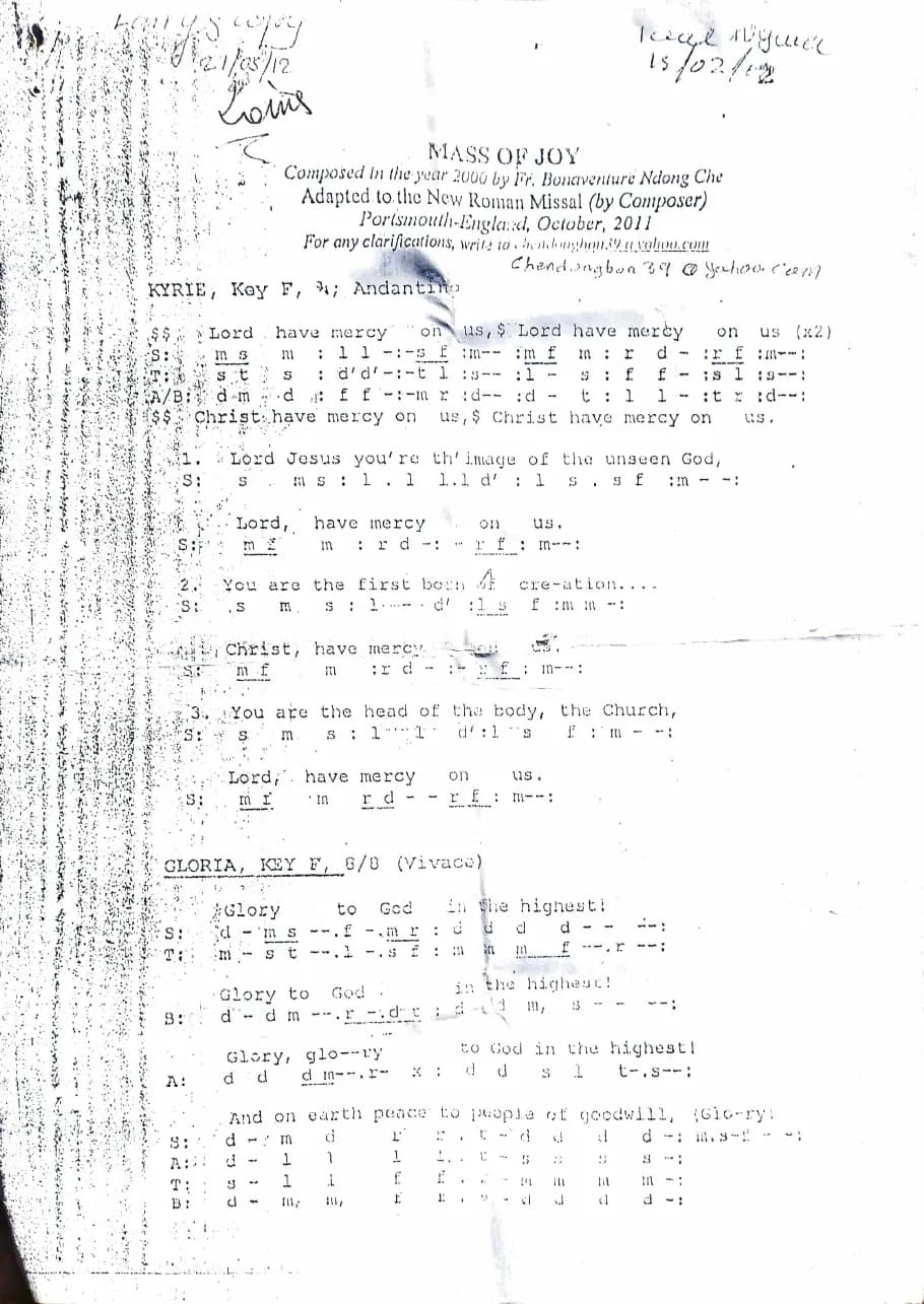 Mass of Joy — first page