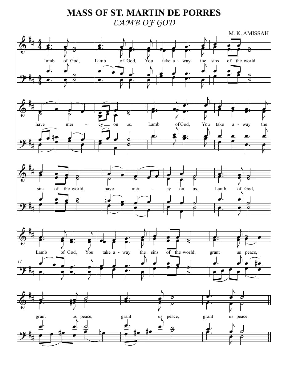 Mass of Martin de Porres - Lamb of God — first page