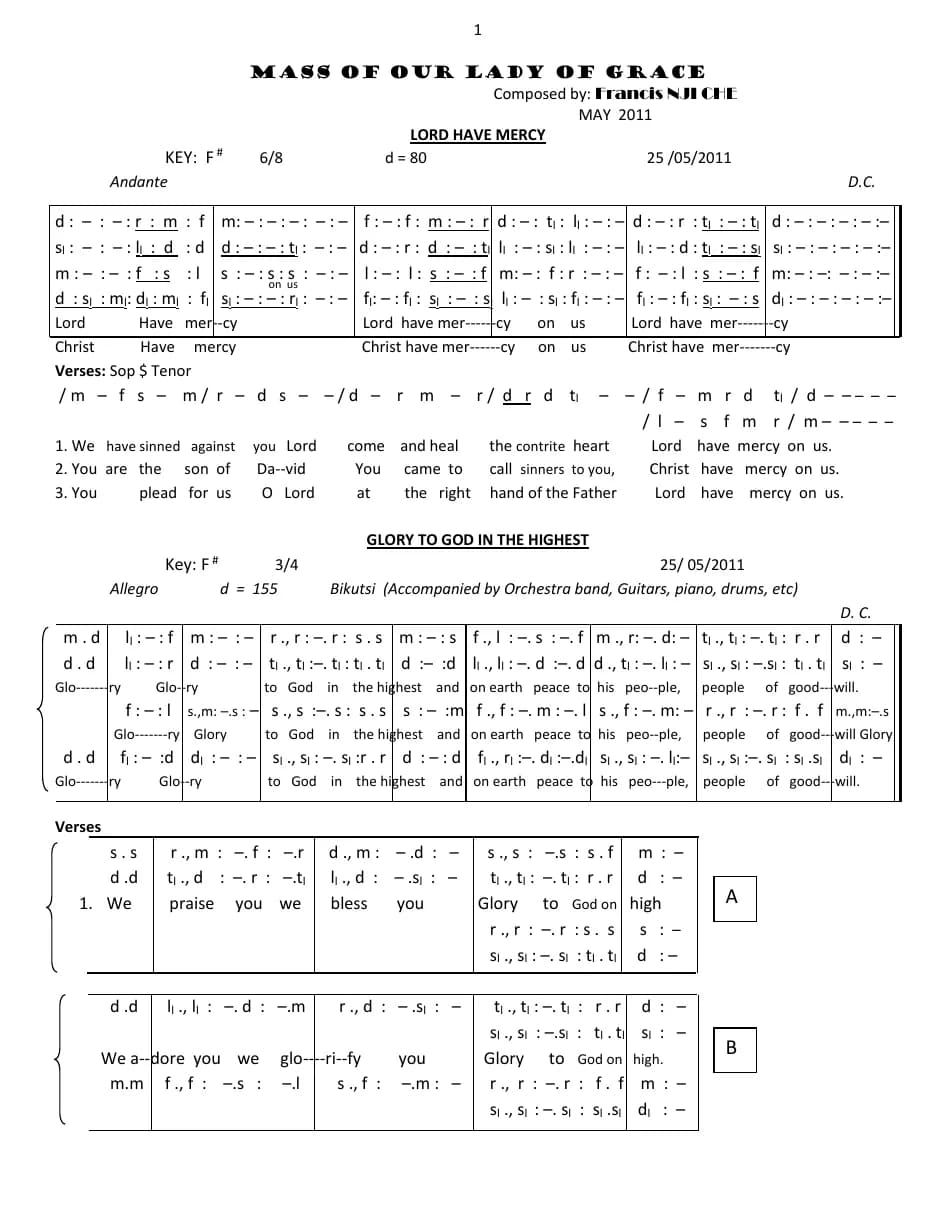 Mass of Our Lady of Grace — first page