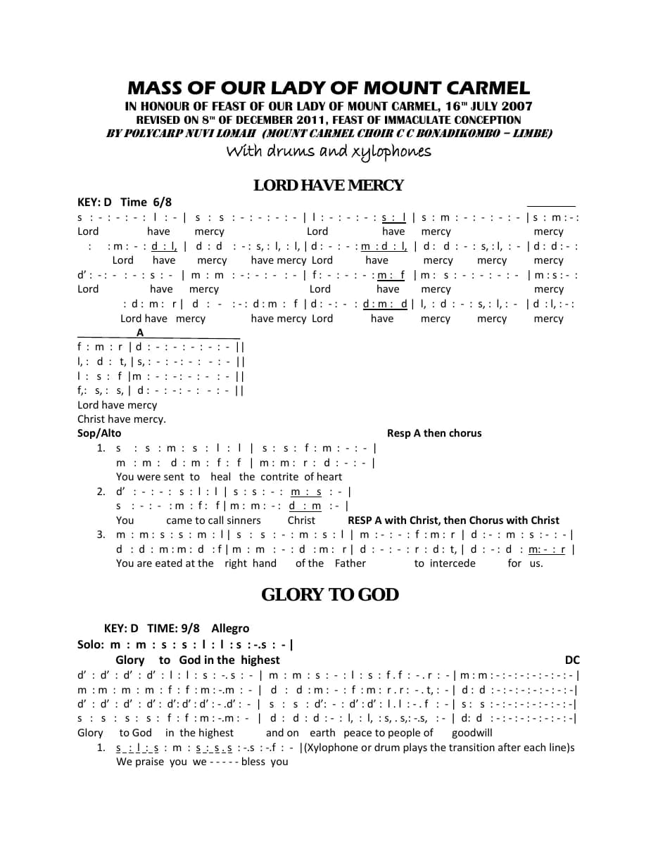 Mass of Our Lady of Mount Carmel — first page