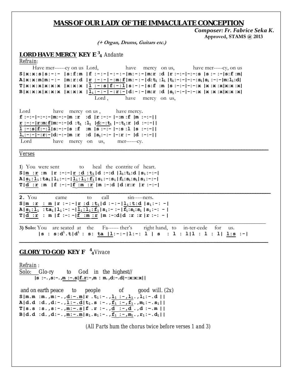 Mass of Our Lady of the Immaculate Conception — first page