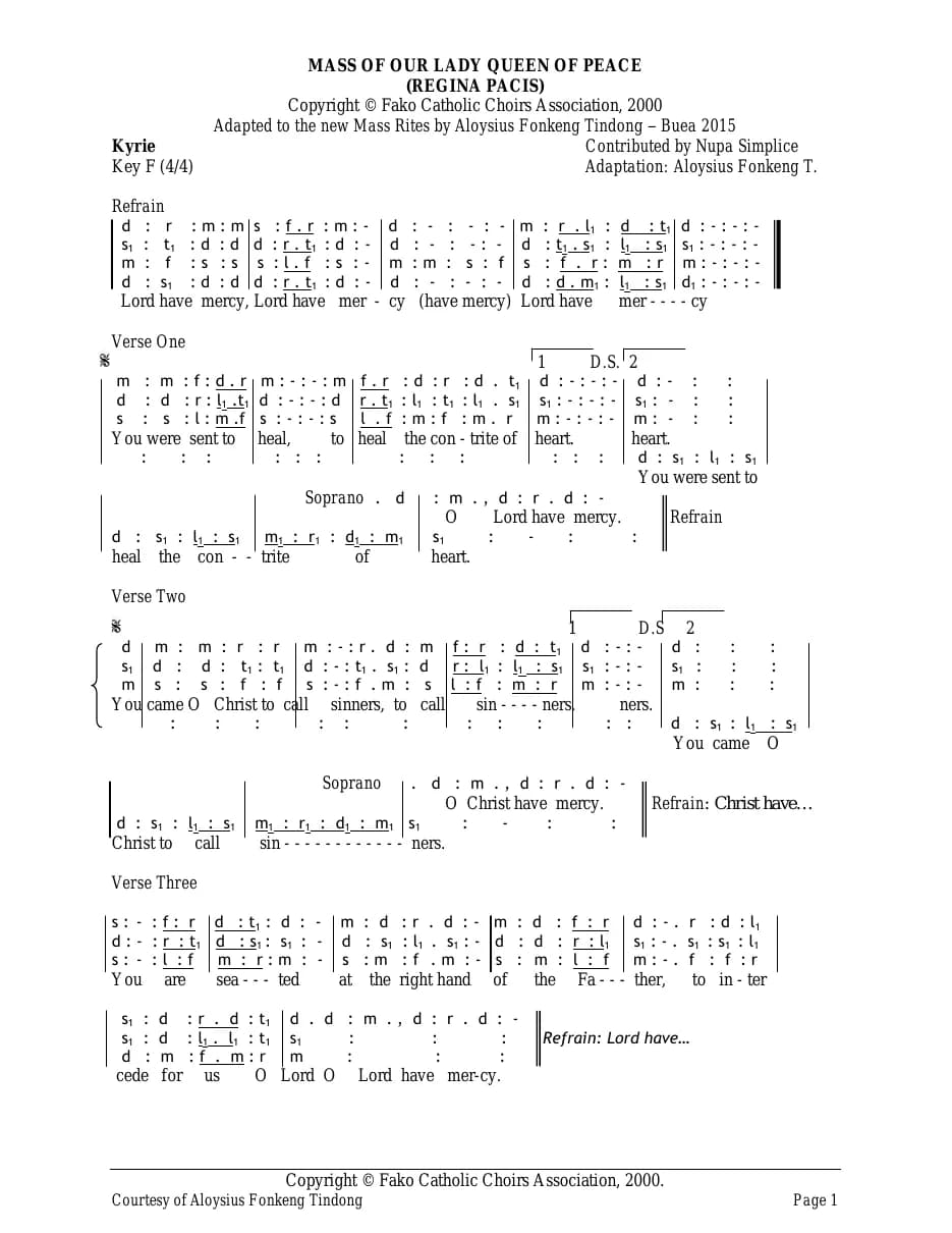 Mass of Our Lady Queen of Peace — first page