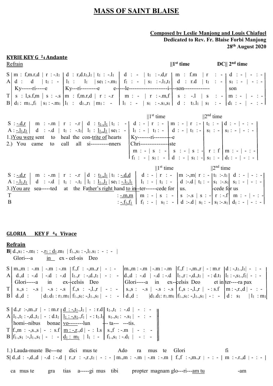 Mass of Saint Blaise — first page