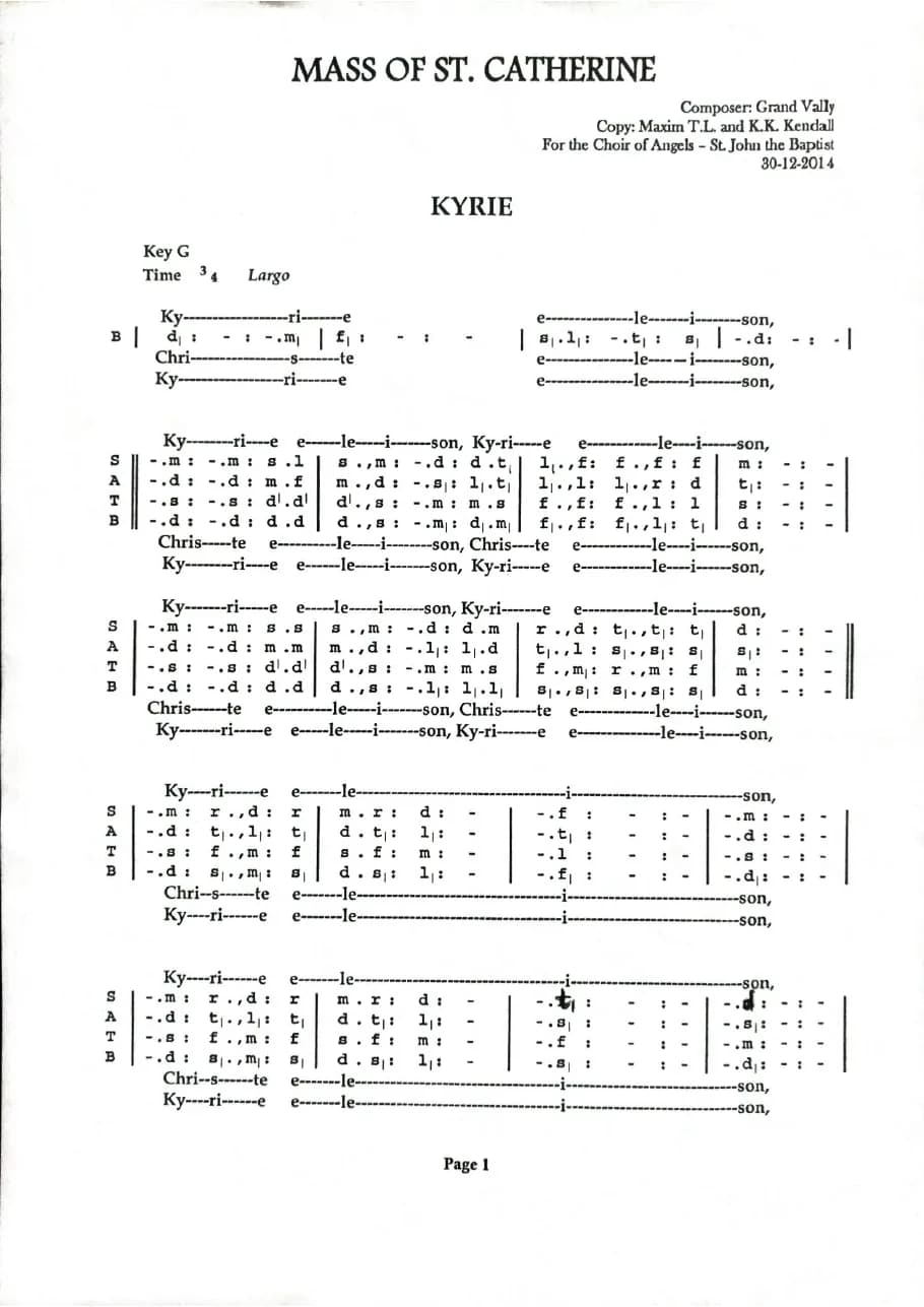 Mass of Saint Catherine — first page