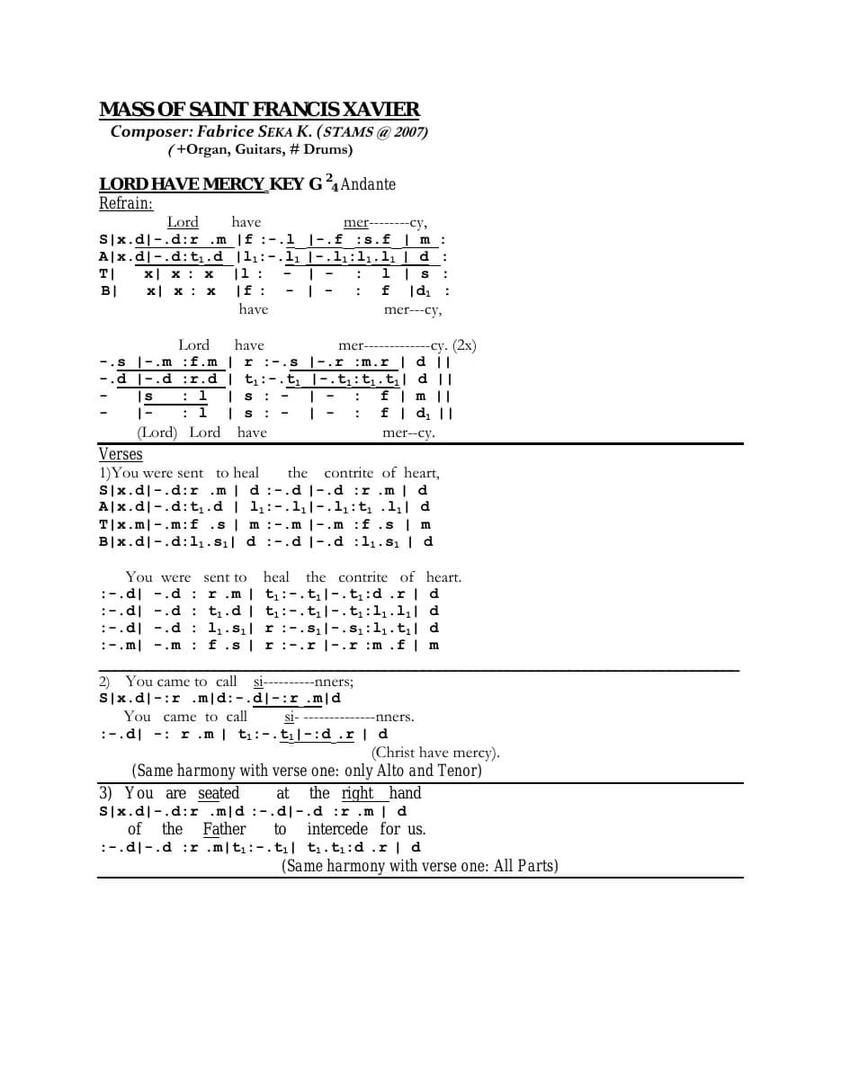 Mass of Saint Francis Xavier — first page