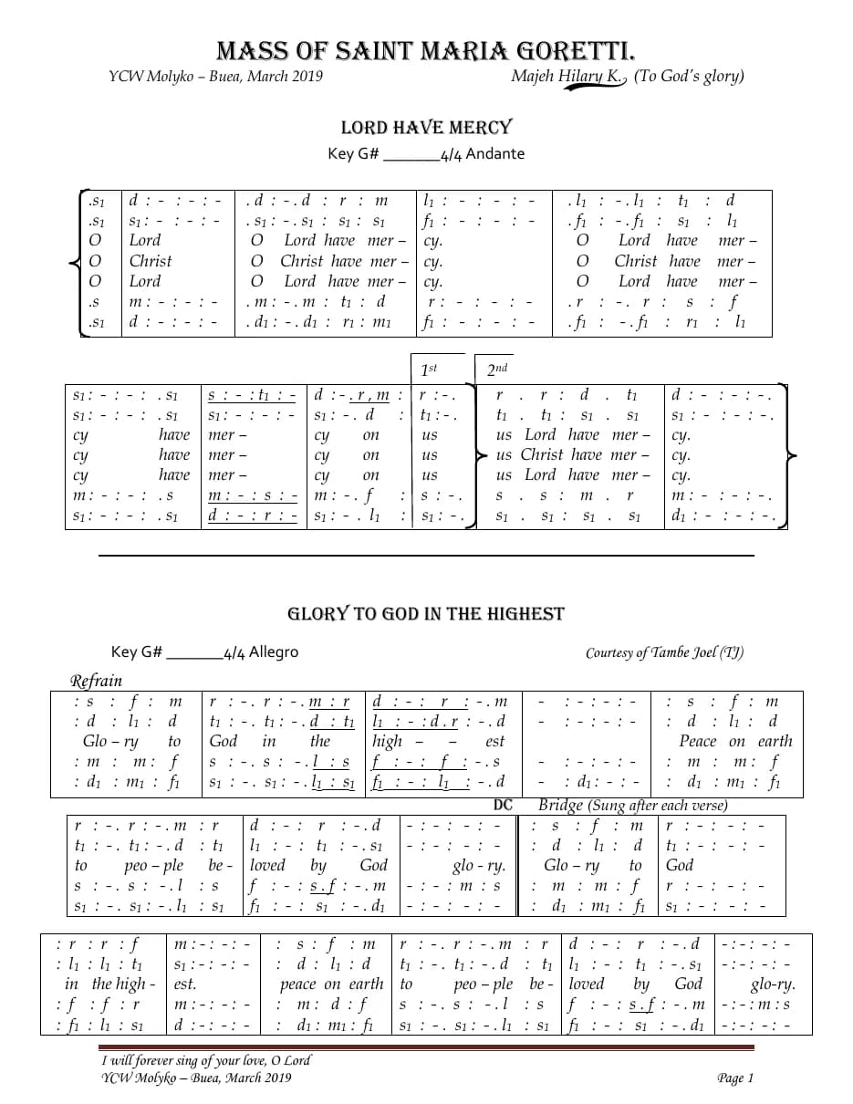 Mass of Saint Maria Goretti — first page