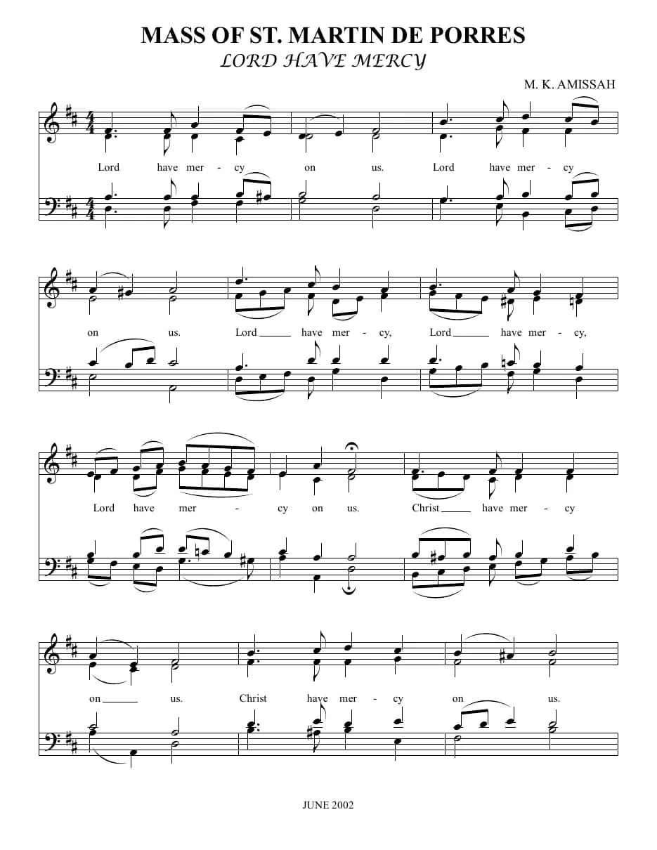 Mass of Saint Martin de Porres - Kyrie — first page