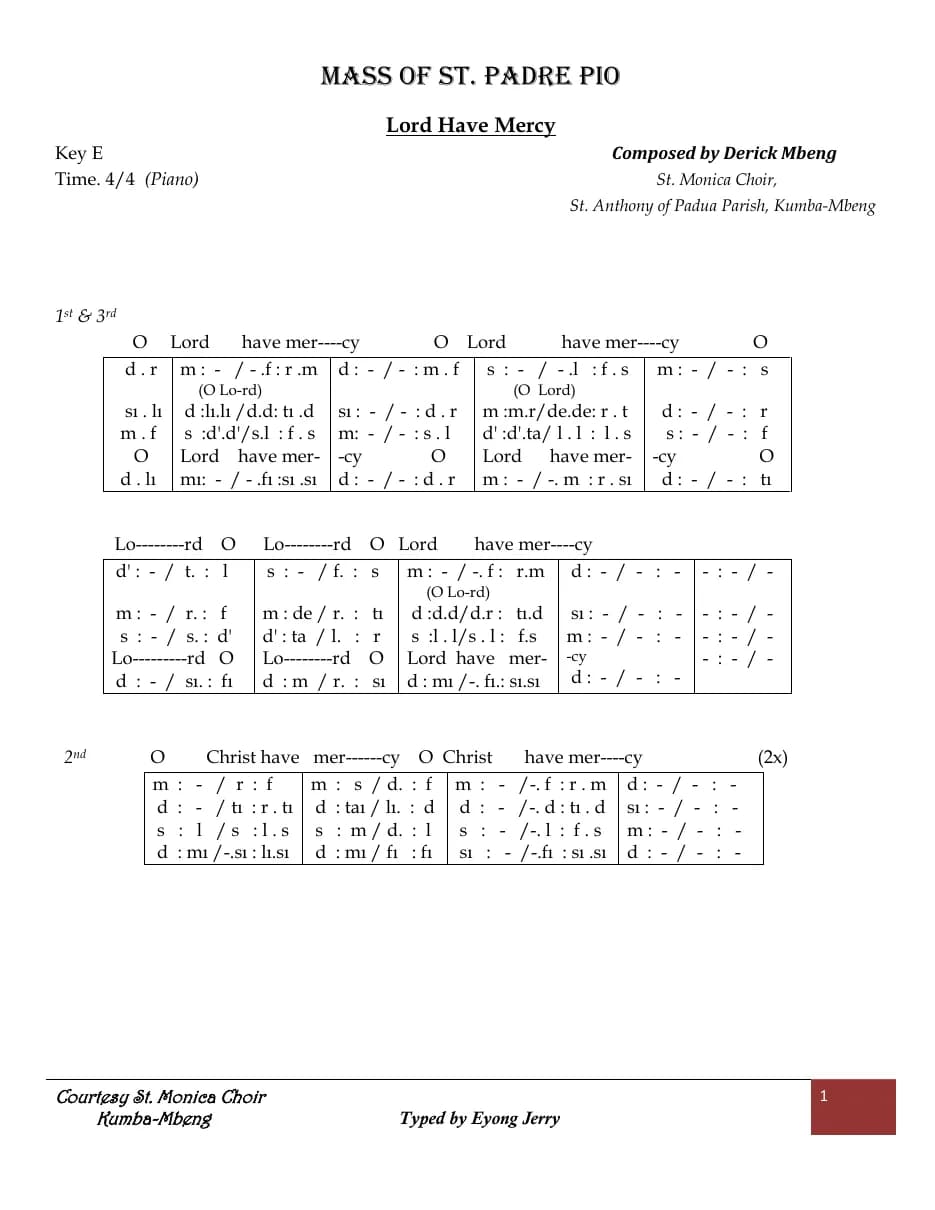 Mass of Saint Padre Pio — first page