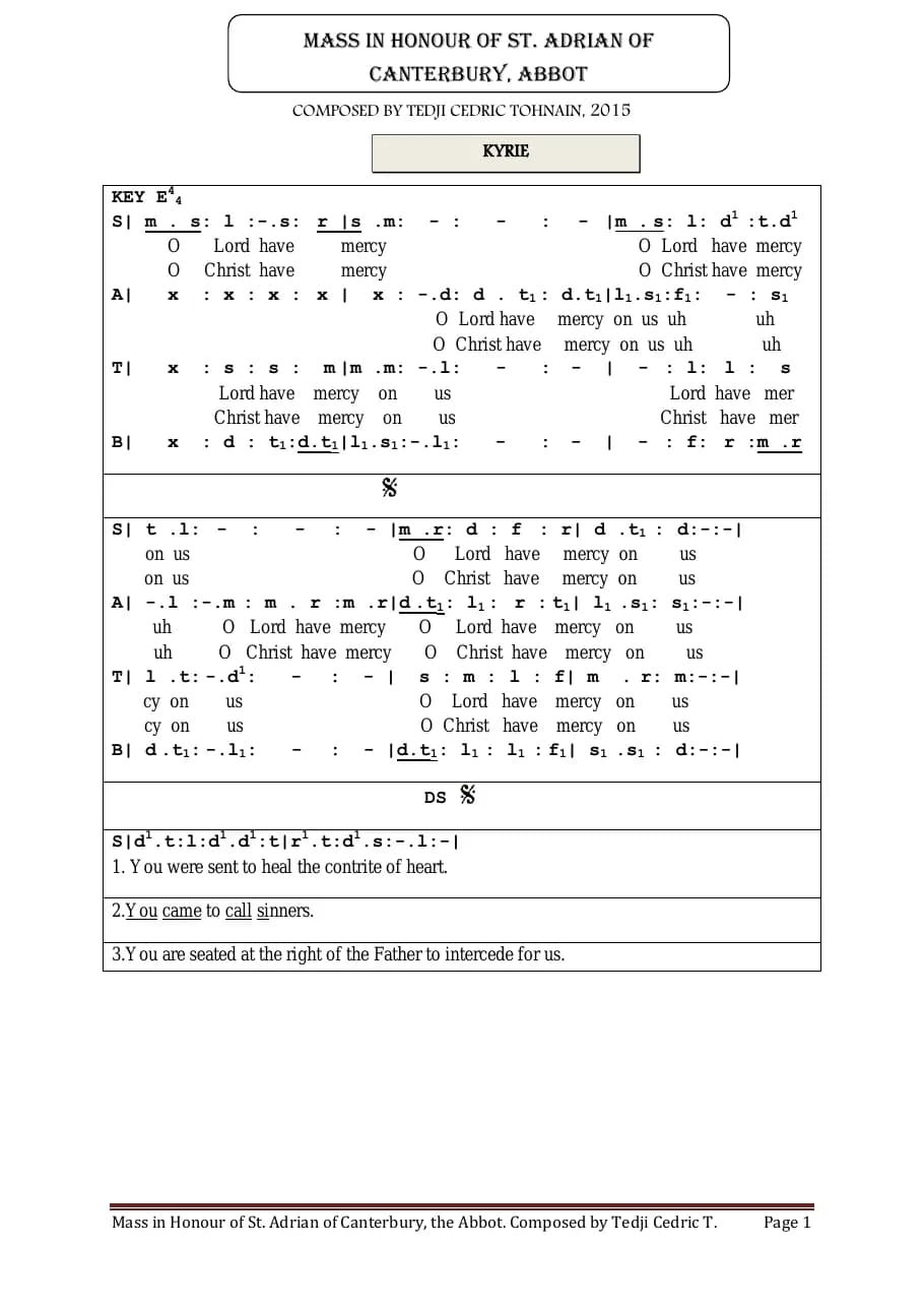 Mass of St Adrain — first page