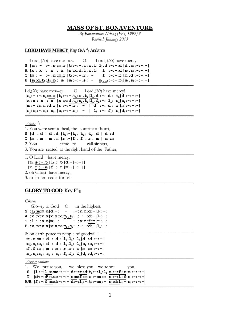 Mass of St. Bonaventure - Completed — first page