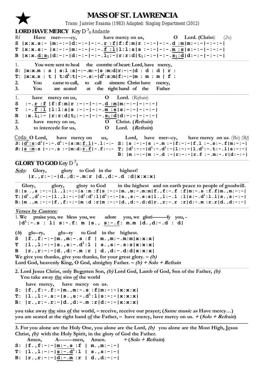 Mass of St Lawrencia — first page