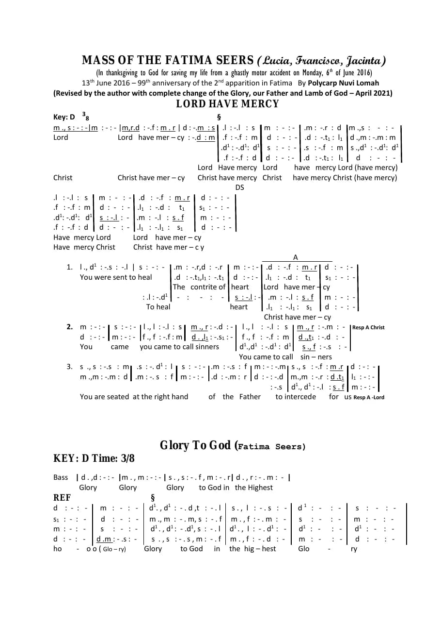 Mass of the Fatima Seers - Revised Edition — first page