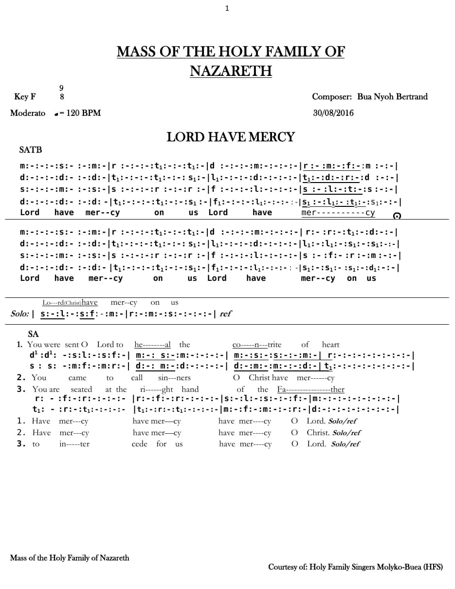 Mass of the Holy Family of Nazareth — first page