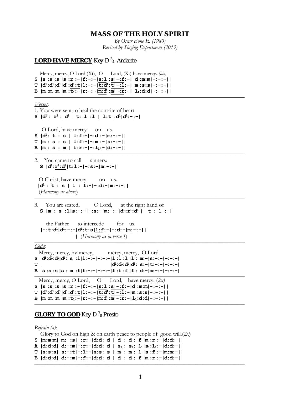 Mass of the Holy Spirit — first page