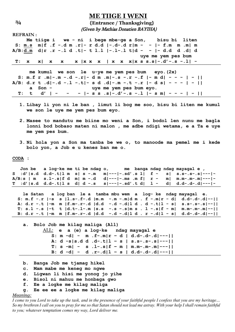 Me Tiige I Weni — first page