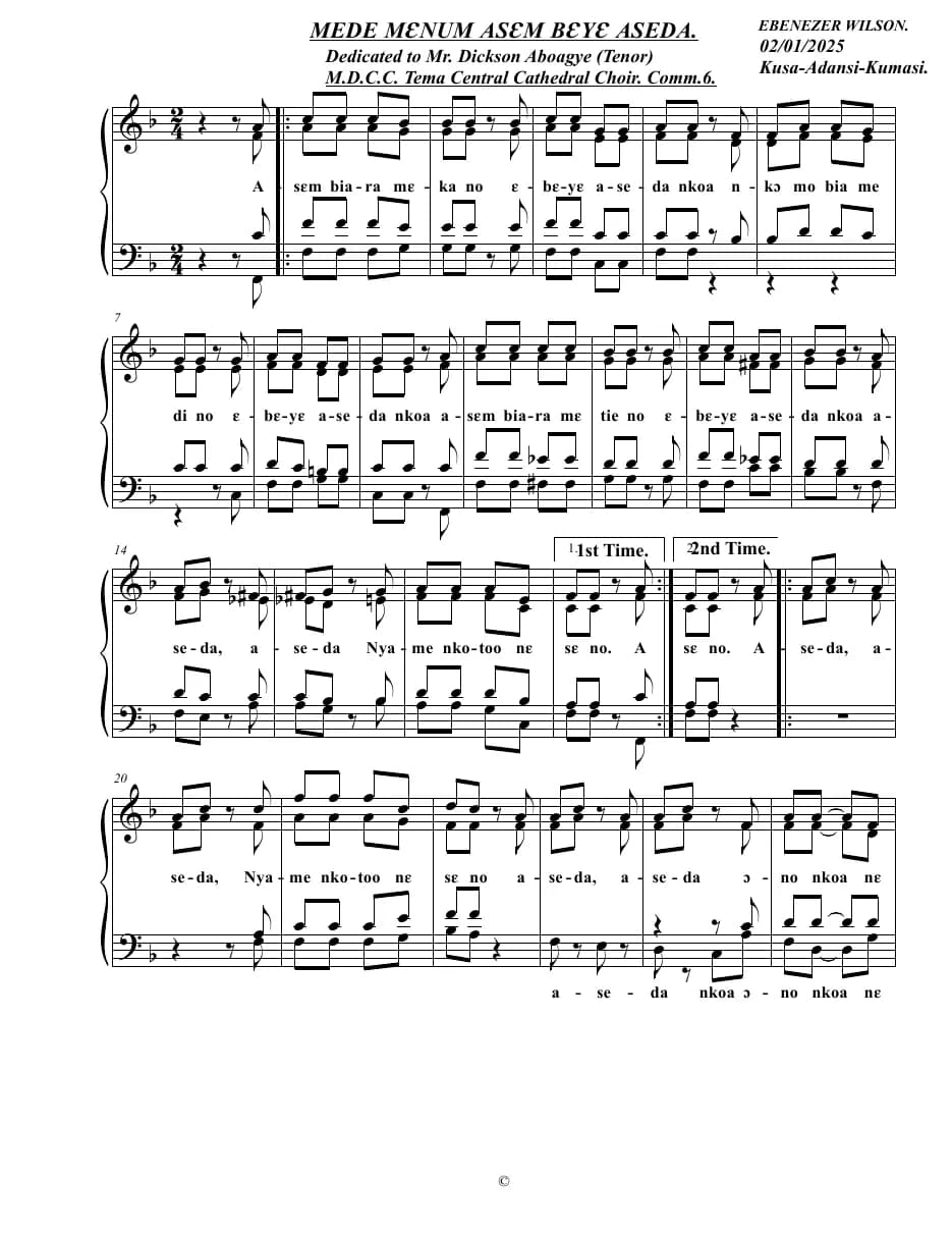 Mede Menum Asem Beye Aseda — first page
