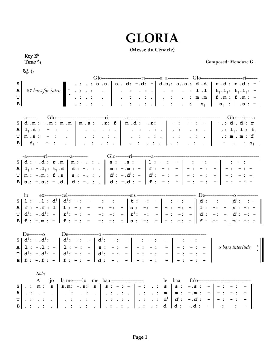 Messe du Cenacle - Gloria — first page
