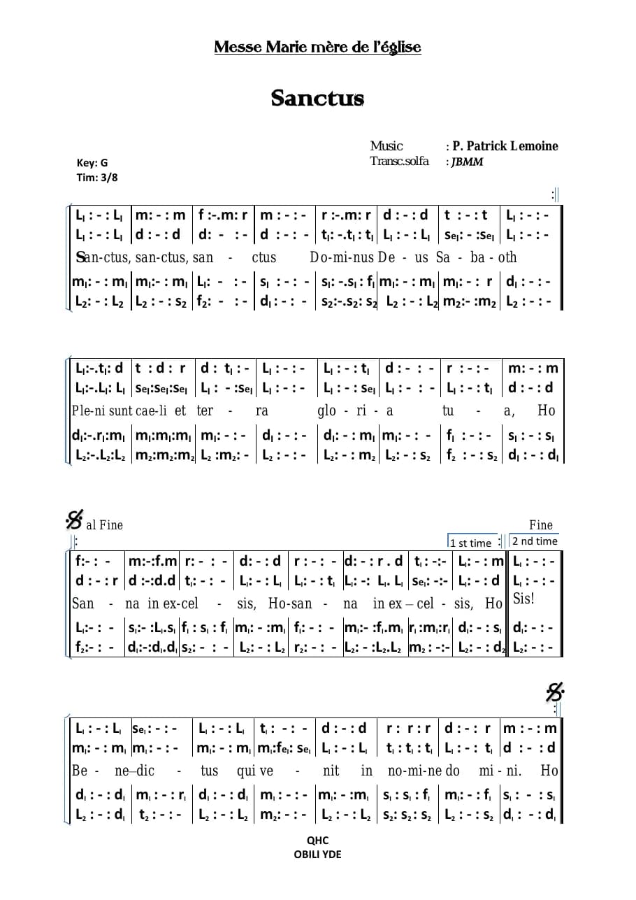 Messe Marie Mère de L'eglise - Sanctus — first page