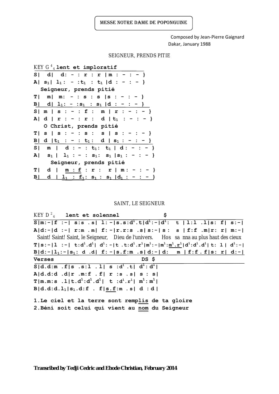 Messe Notre Dame de Poponguine — first page