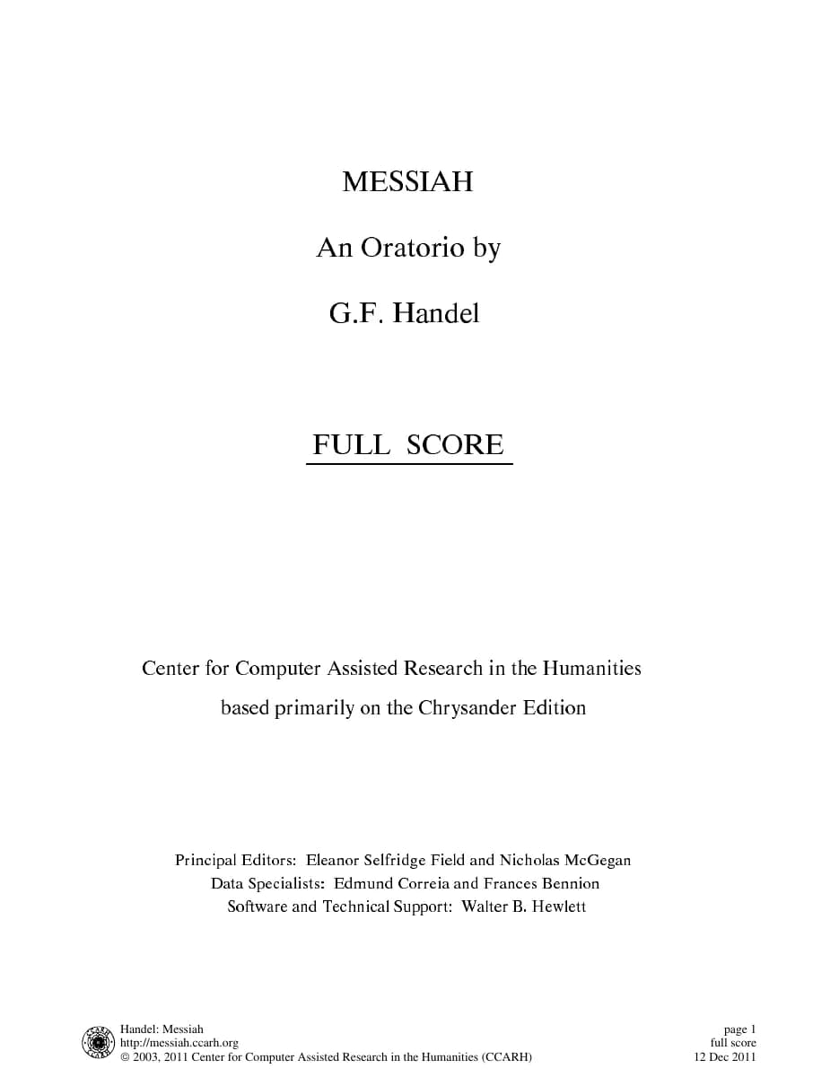 Messiah an Oratorio — first page