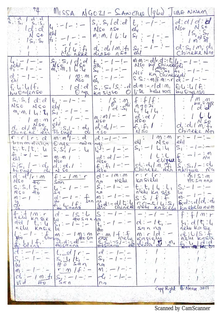Missa Ngozi - Sanctus in Igbo — first page