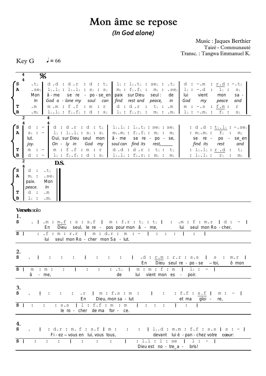 Mon Âme Se Repose — first page