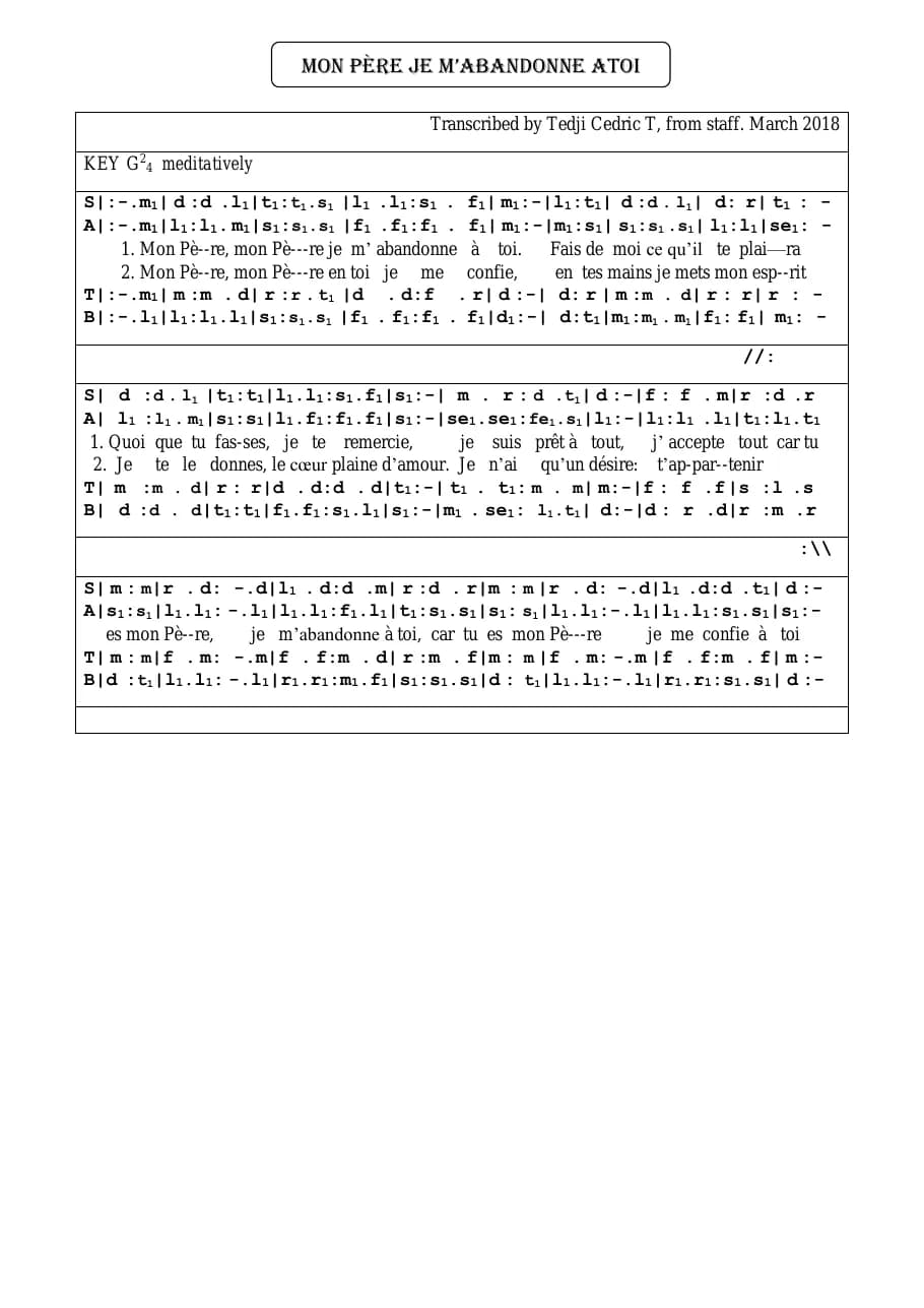 Mon Pere Je M'abandonne a Toi — first page