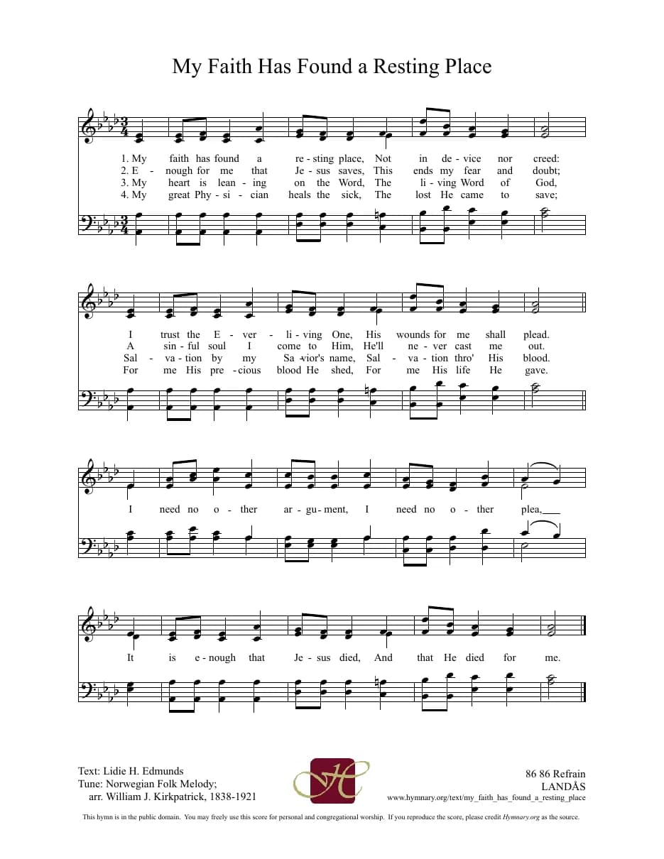 My Faith Has Found a Resting Place — first page
