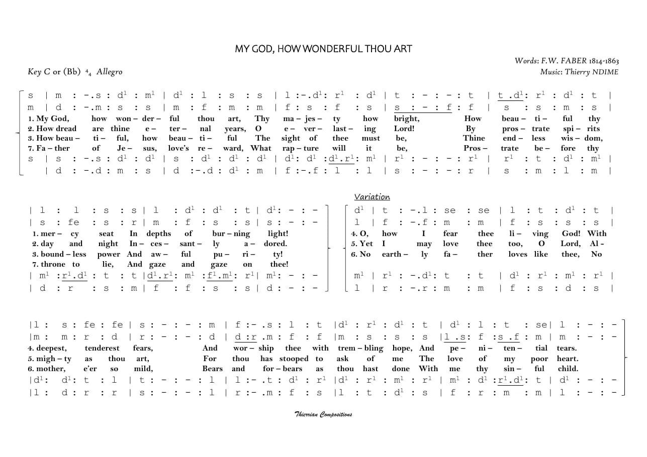 My God How Woderful Thou Art — first page