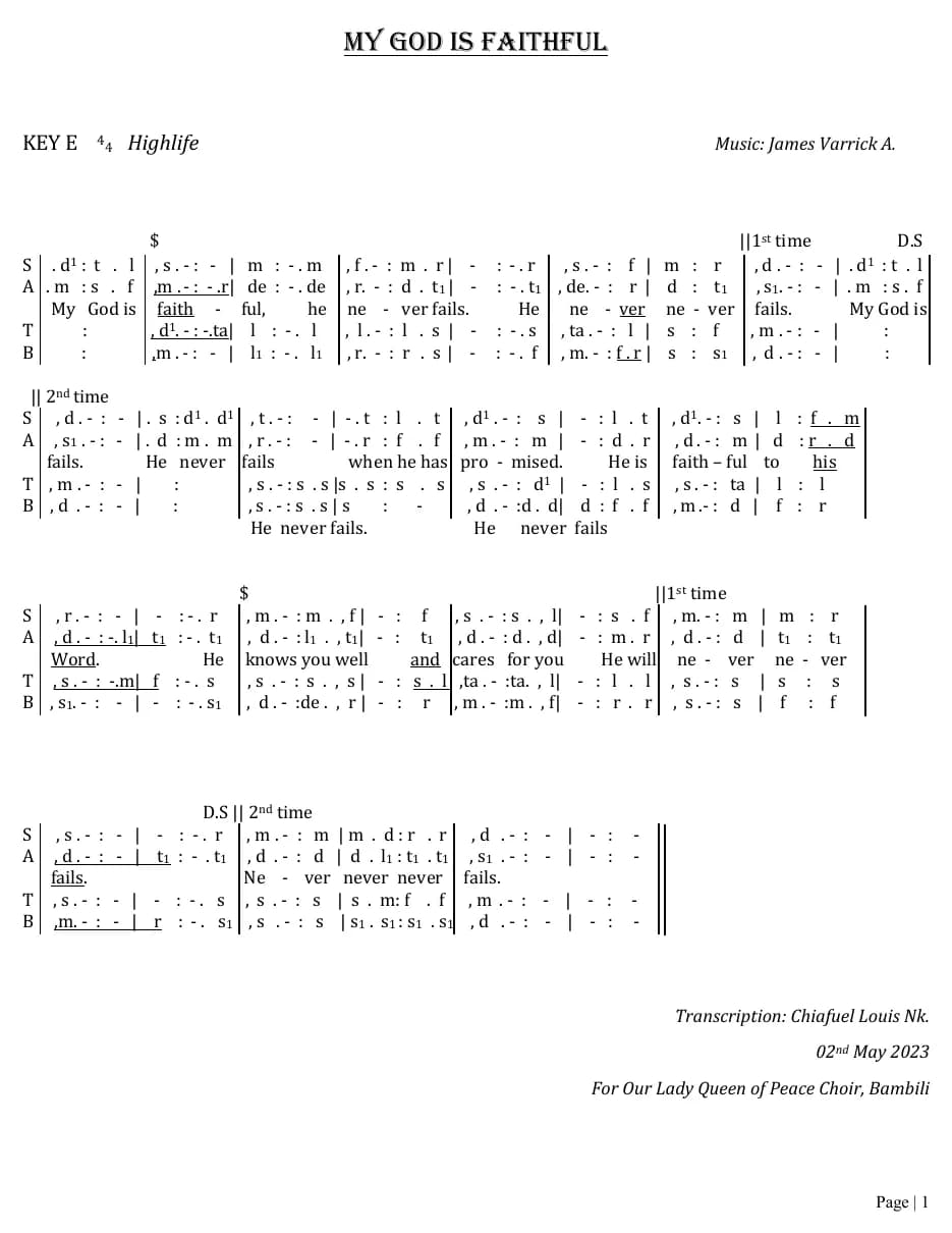 My God Is Faithful — first page