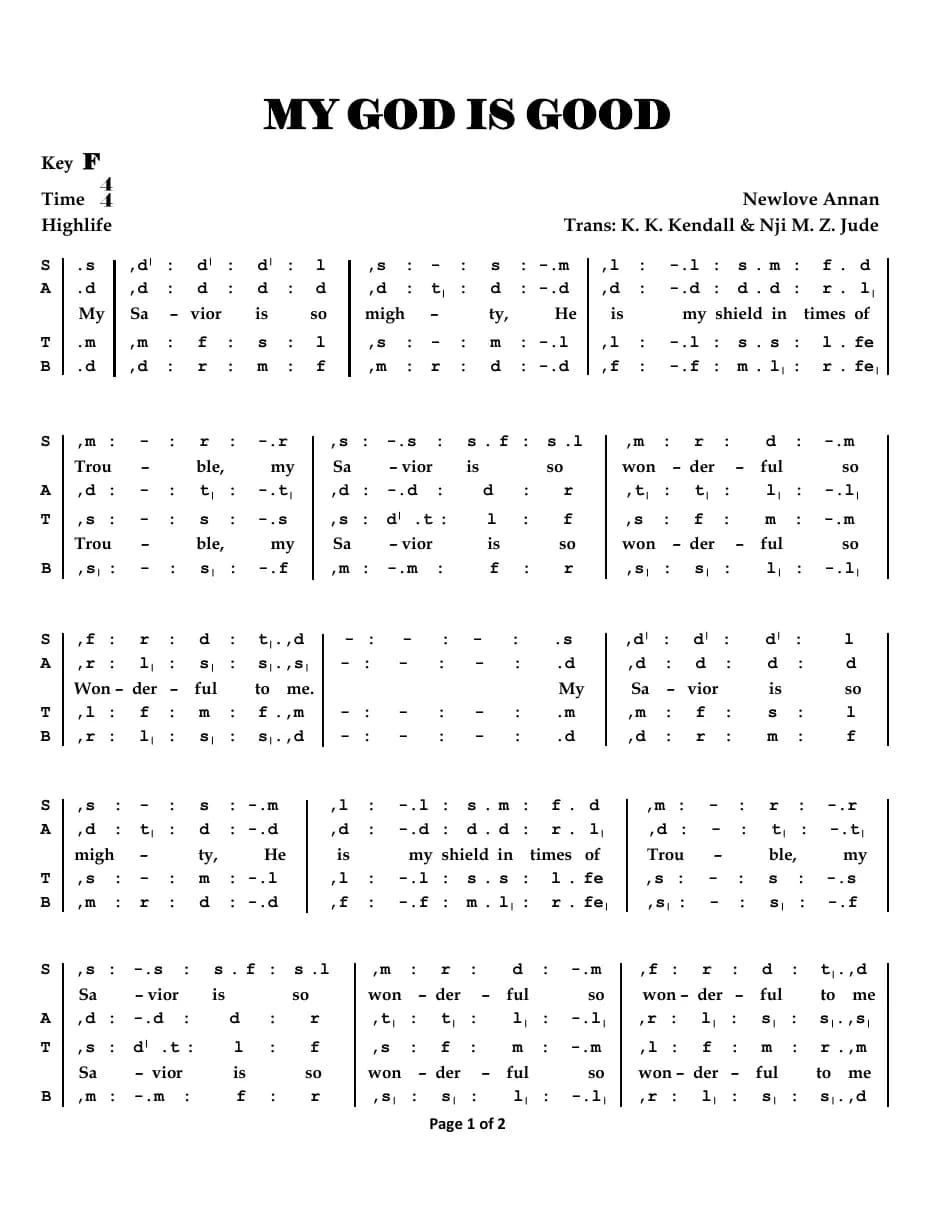 My God Is Good — first page