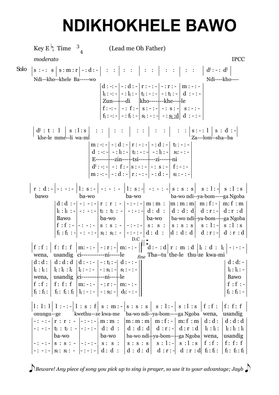 Ndikhokhele Bawo - Lead Me O Father — first page