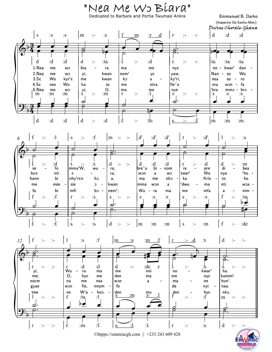Nea Me Wo Biara Emmanuel B Darko Inspector de Sanku Man Divine Chorale — first page