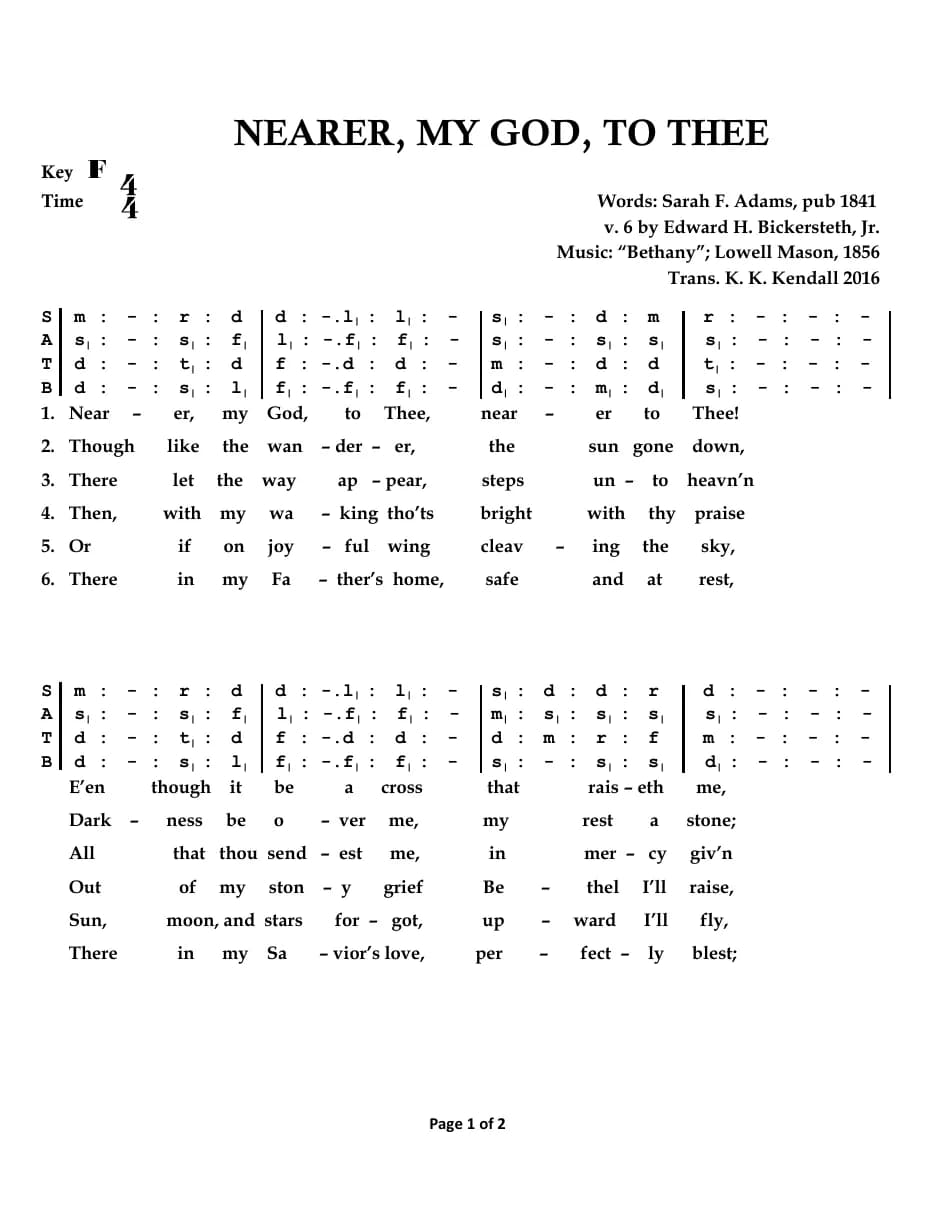 Nearer, My God, to Thee — first page