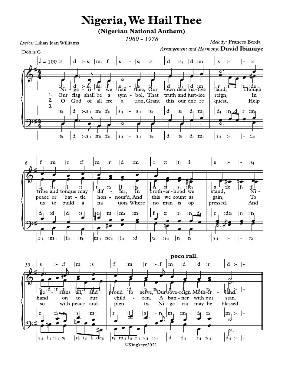 Nigeria We Hail Thee — first page