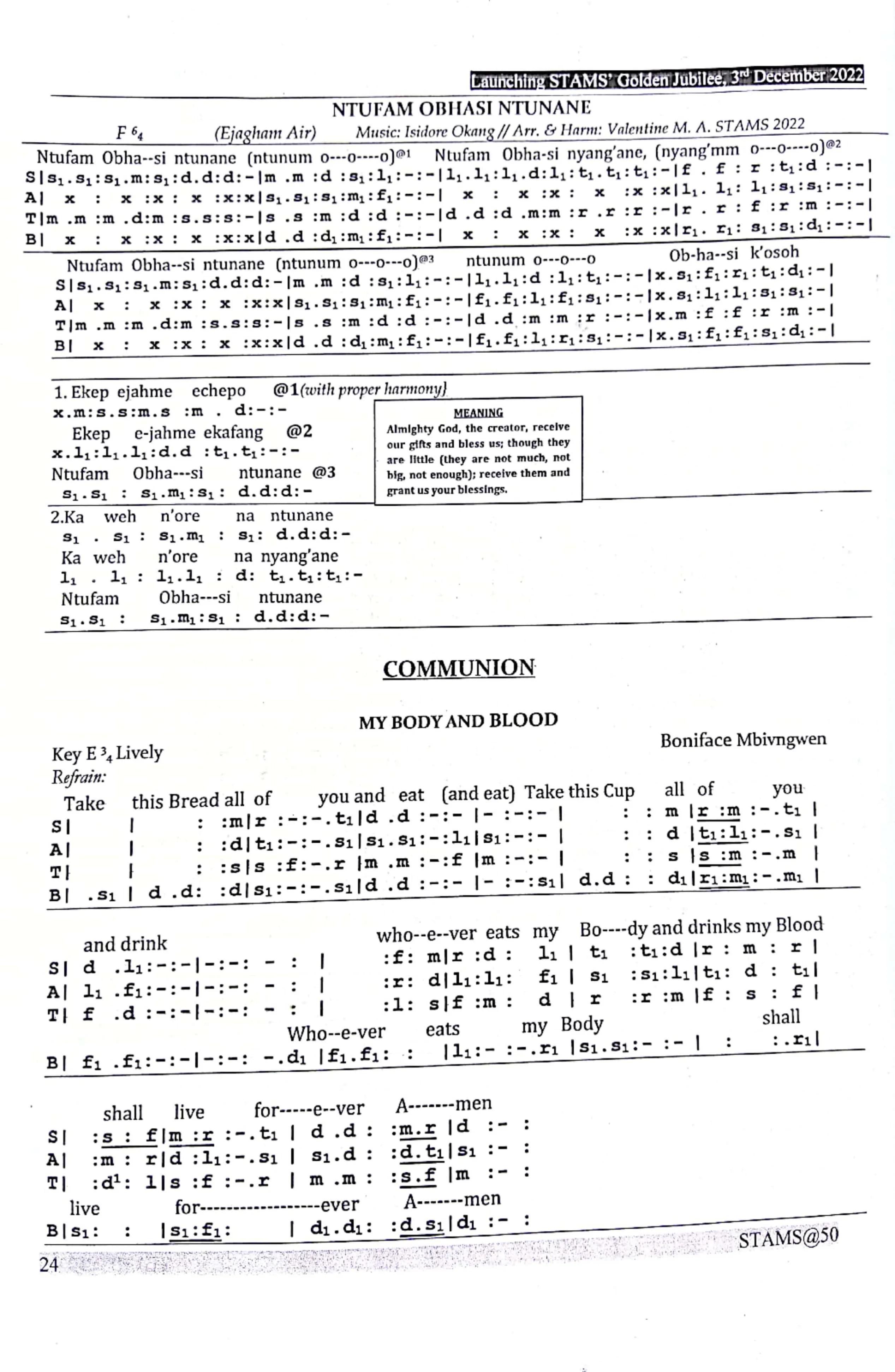 Ntufam Obhasi Ntunane and My Body and Blood — first page