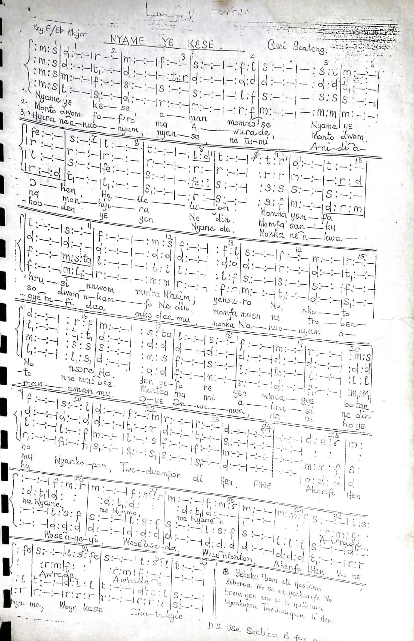 Nyame Ye Kese — first page