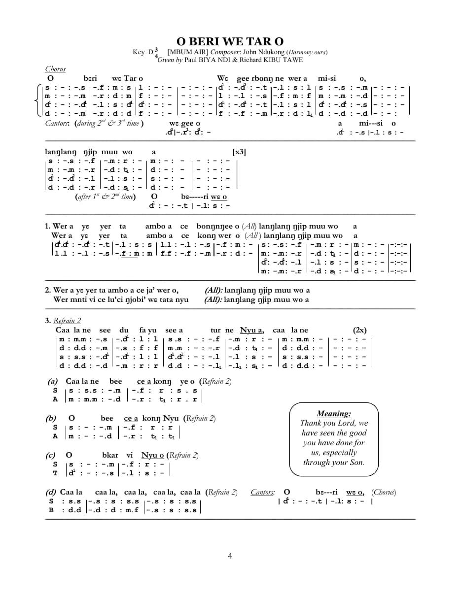 O Beri We Tar O — first page