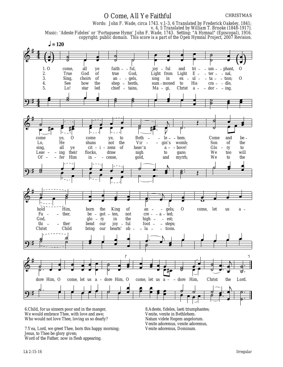 O Come All Ye Faithful — first page