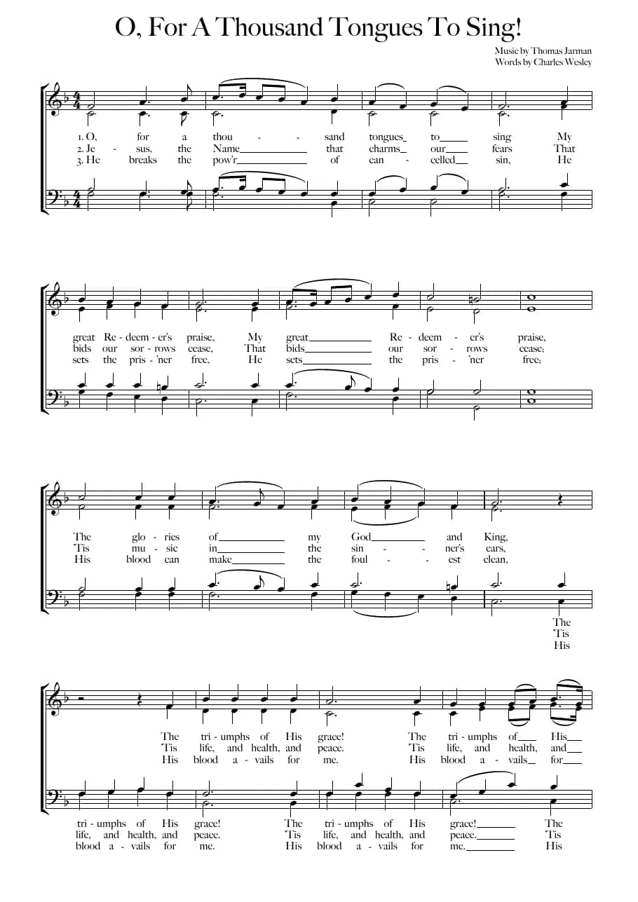 O, for a Thousand Tongues to Sing — first page