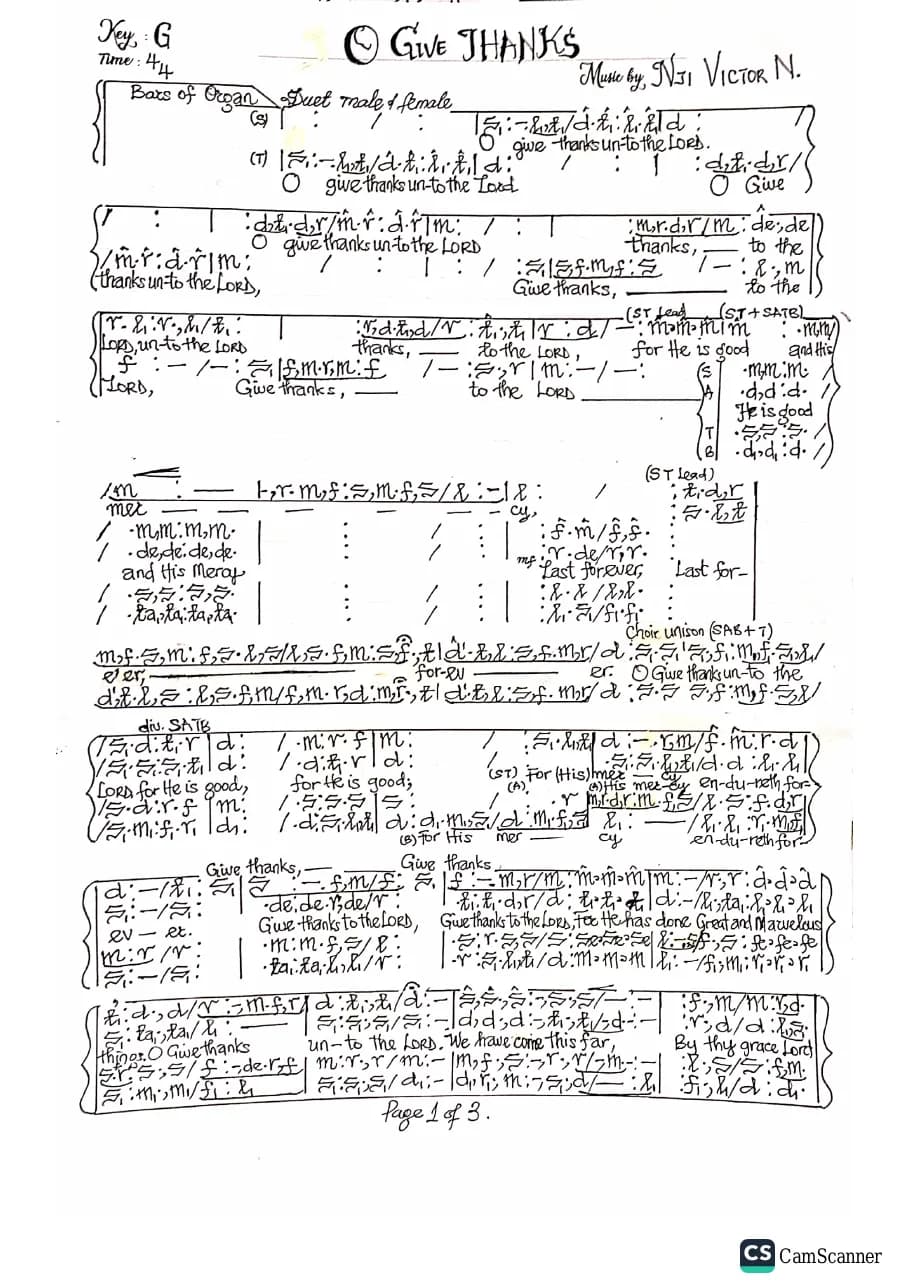 O Give Thanks — first page