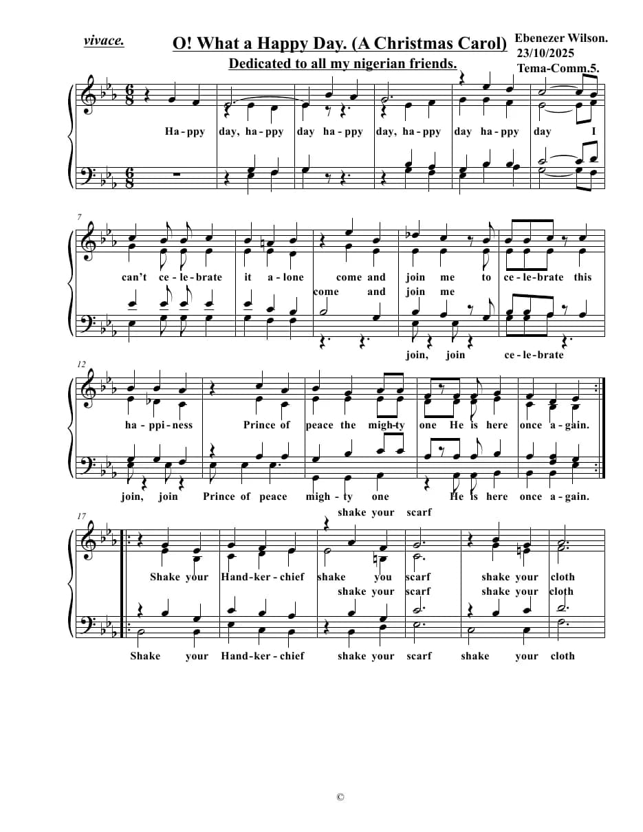 O! Happy Day, a Christmas Carol — first page