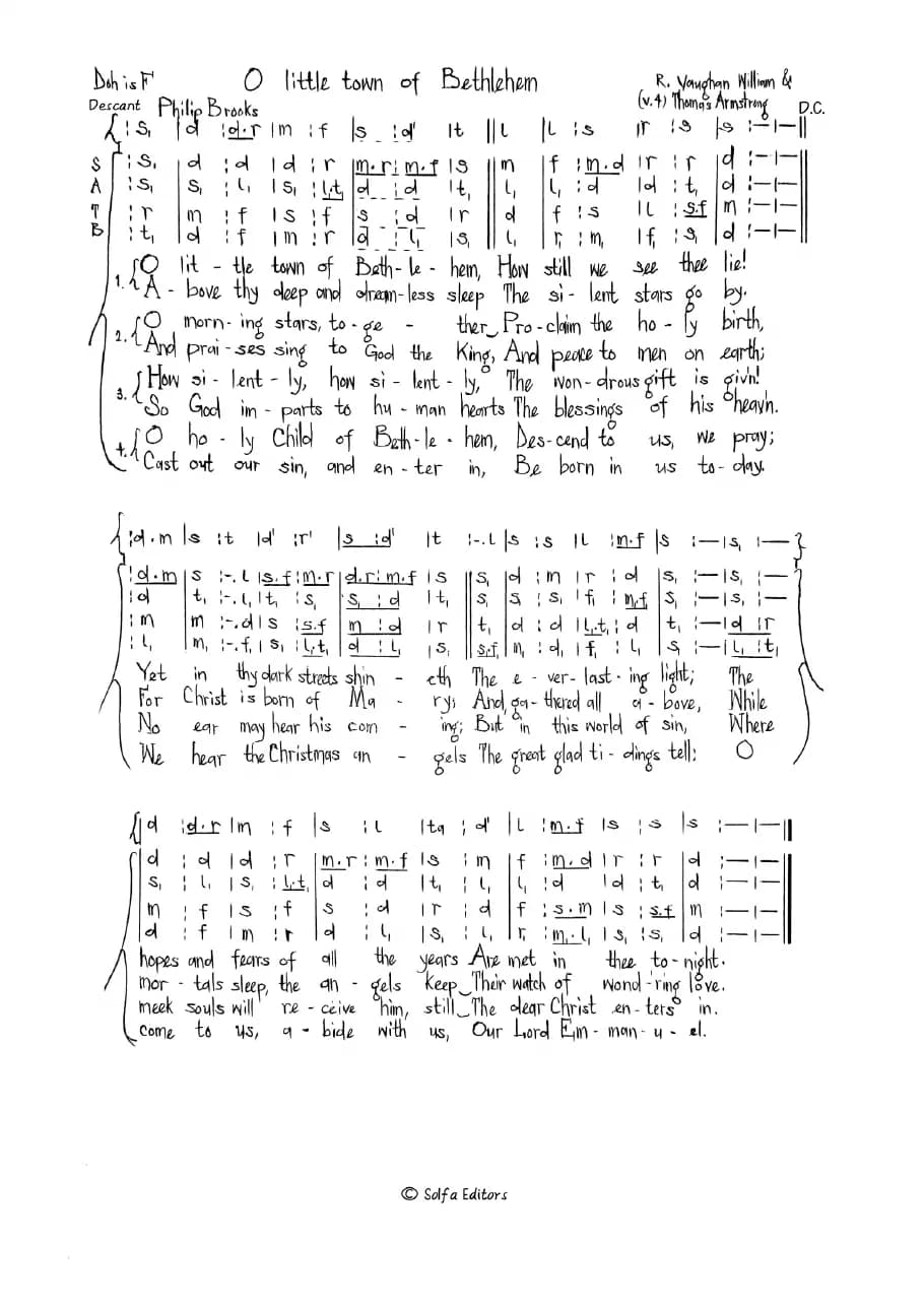 O Little Town of Bethlehem — first page